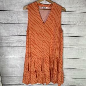 Nine West Orange Striped Printed Button Front Dress